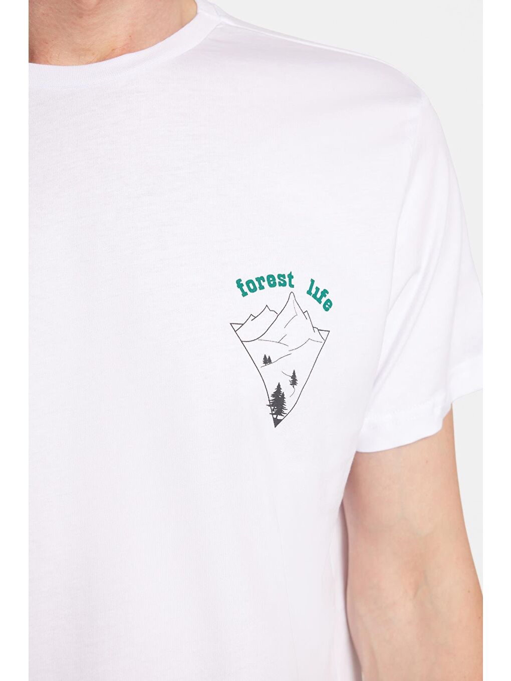 Erkek Slim Fit Dar Kesim %100 Pamuk Yumuşak Dokulu Baskılı Beyaz Bisiklet Yaka Tişört-2