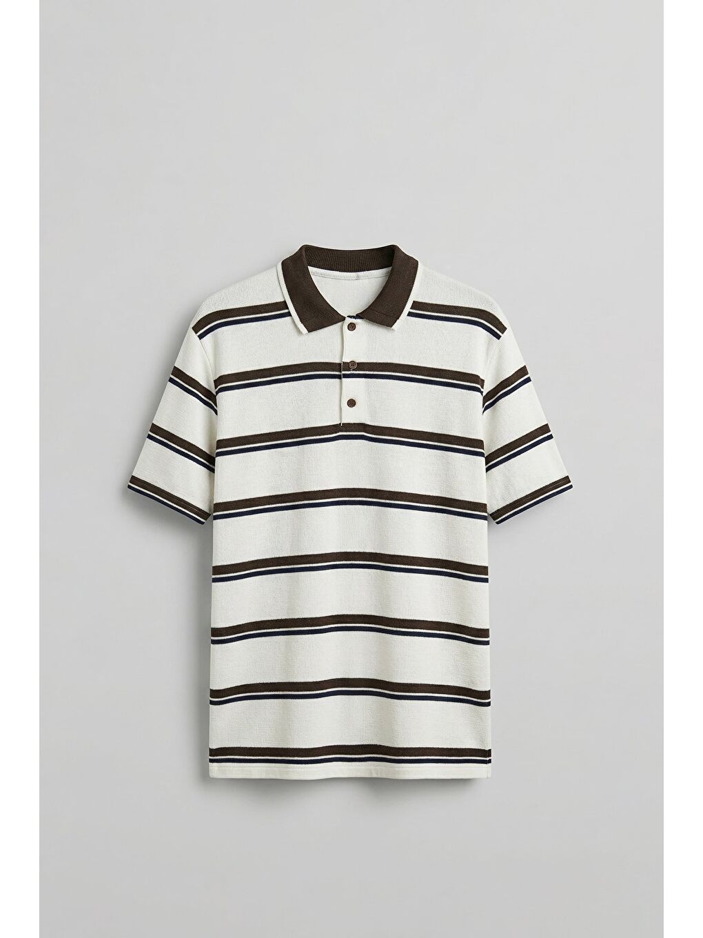 Erkek Regular Fit Çizgili Triko Polo Yaka T-Shirt Ekru