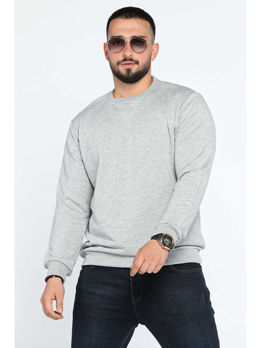 Mishar İtalia Gri Erkek Bisiklet Yaka Sweatshirt