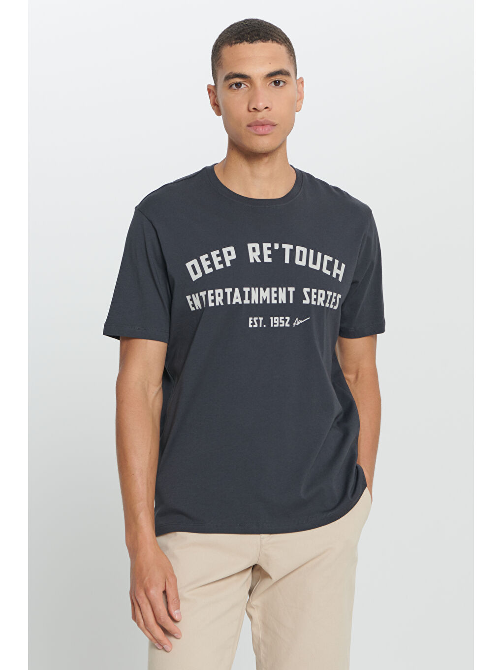 Erkek Siyah Comfort Fit Rahat Kesim %100 Pamuk Baskılı Yumuşak Dokulu Bisiklet Yaka Tişört-2