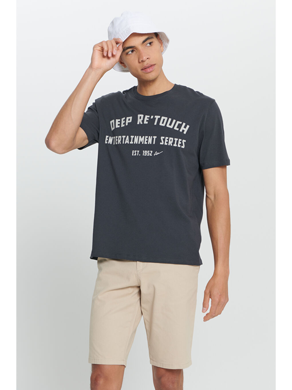 Erkek Siyah Comfort Fit Rahat Kesim %100 Pamuk Baskılı Yumuşak Dokulu Bisiklet Yaka Tişört-5