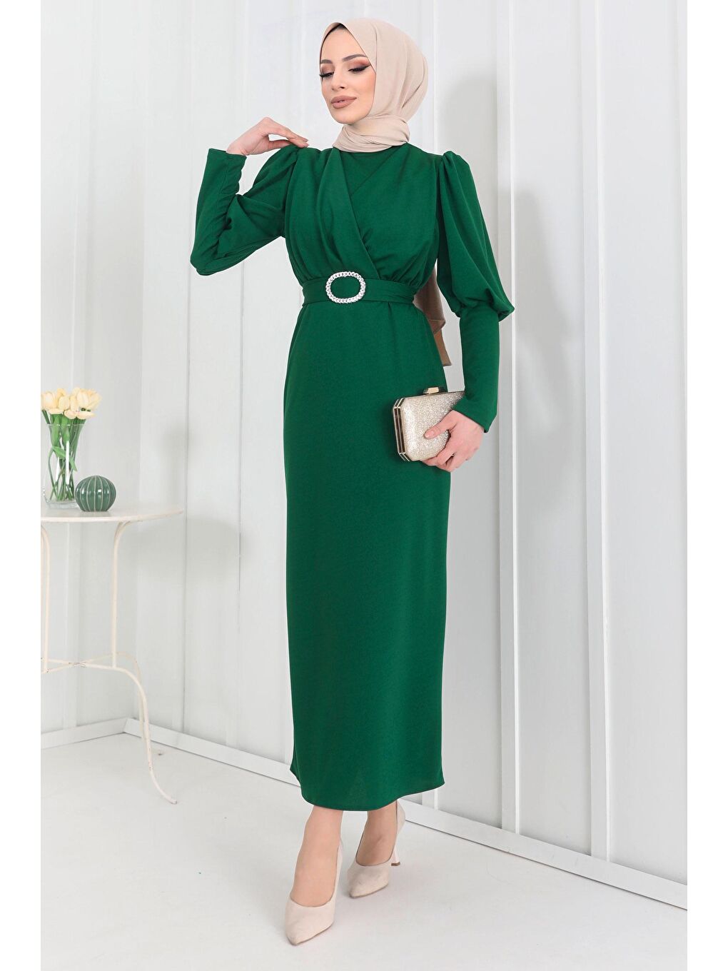 Bisiklet Yaka Kadın Yeşil Elbise - 11615