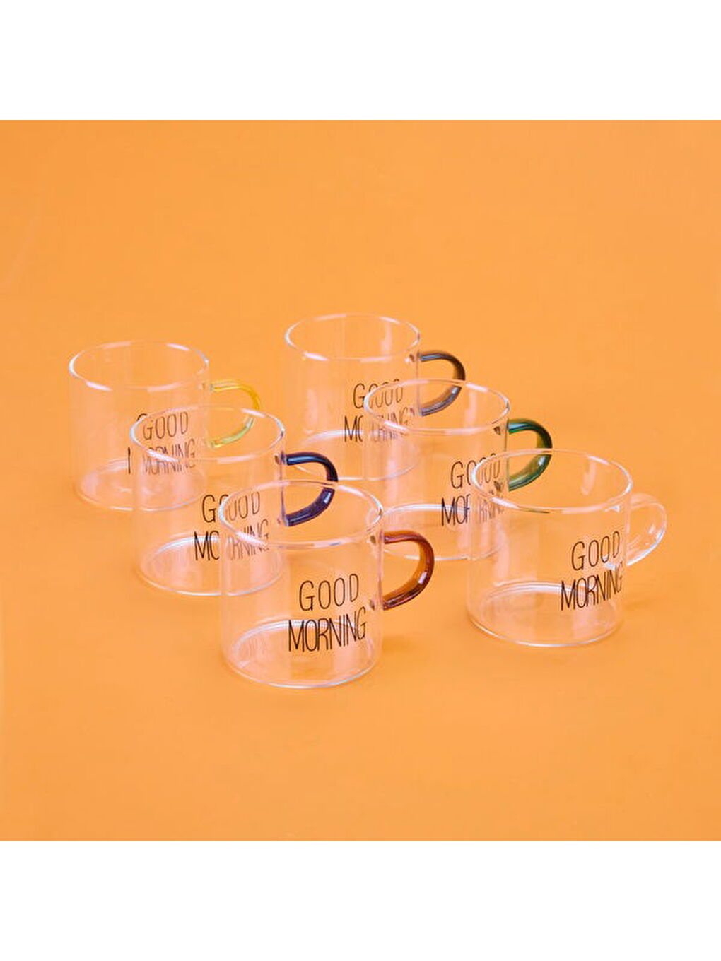 Karışık Windsome 6'lı Kulplu Çay Bardağı - Renkli-1