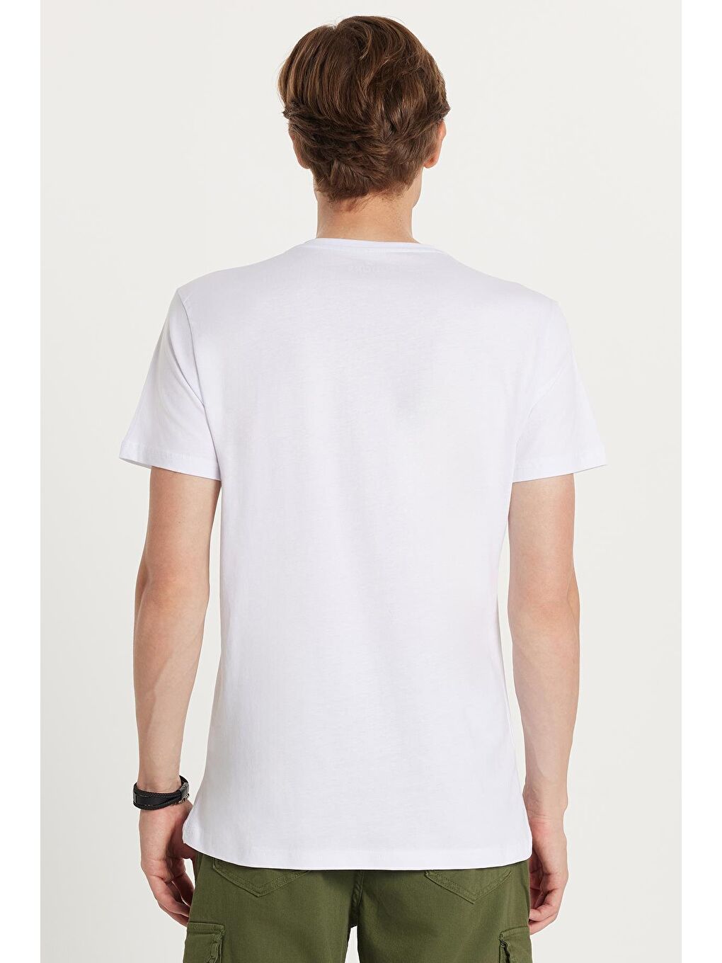 Erkek Slim Fit Dar Kesim %100 Pamuk Yumuşak Dokulu Baskılı Beyaz Bisiklet Yaka Tişört-4