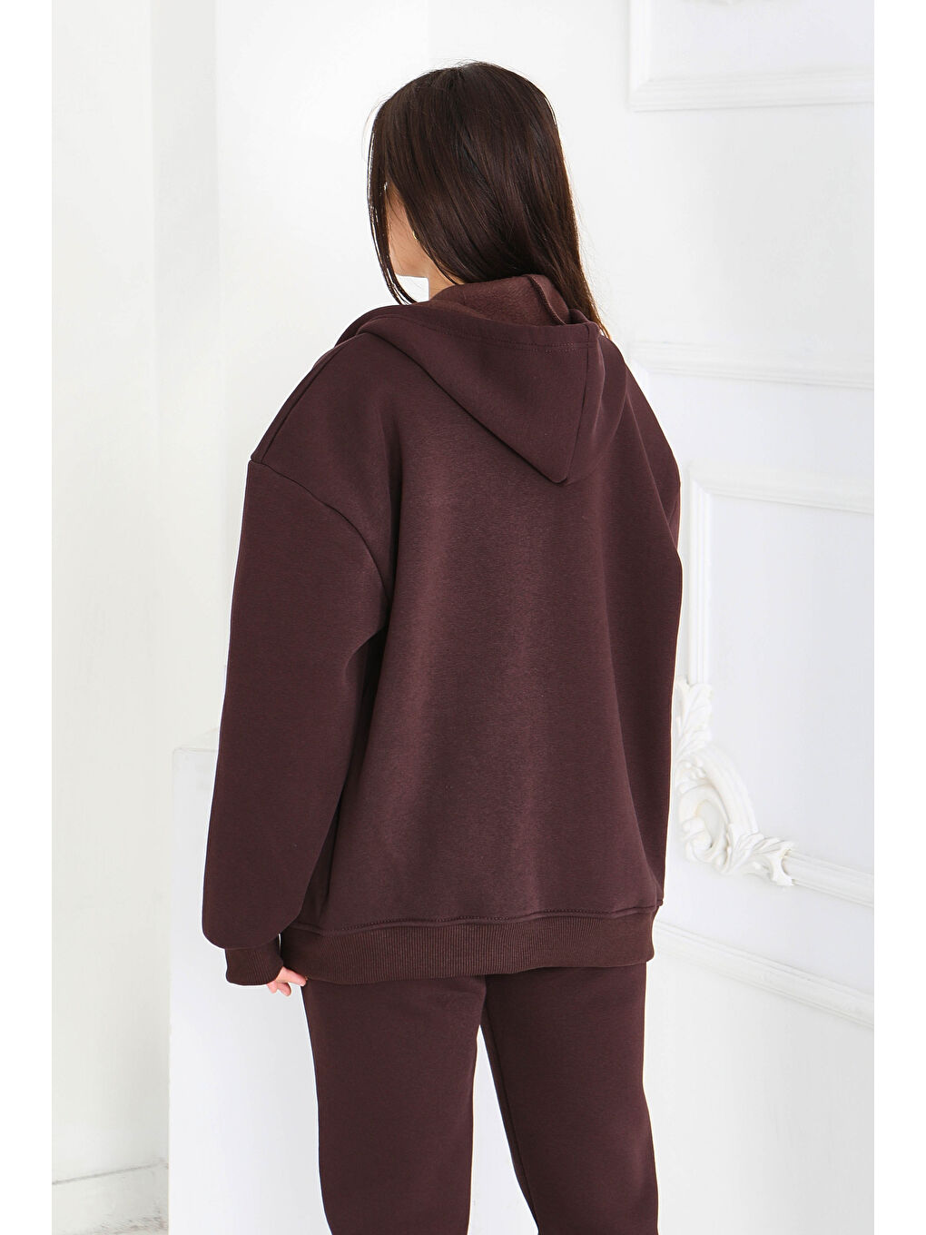 Kahverengi Kanguru Cepli Fermuarlı Şardonlu Üç İplik Sweat Kahve - 27802-KAHVE-1