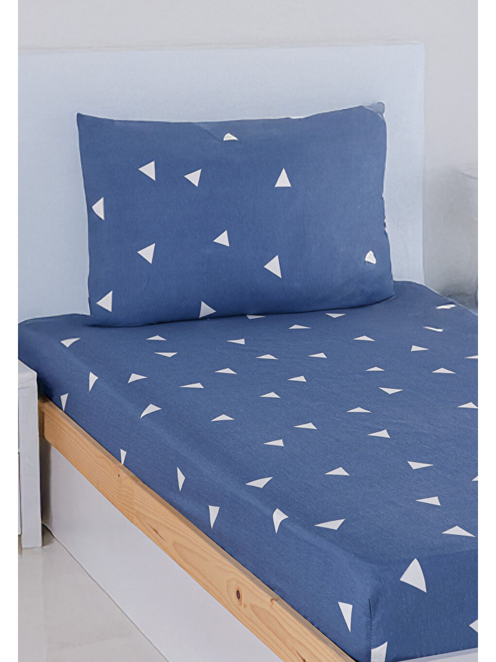 Pes Lastikli Çarşaf Seti Tek Kişilik Üçgen Mavi-2