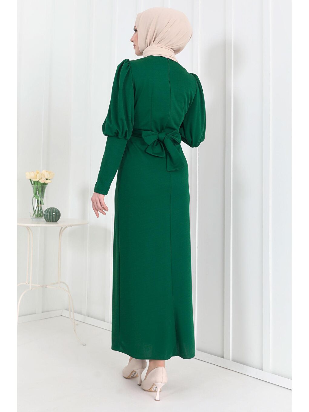 Bisiklet Yaka Kadın Yeşil Elbise - 11615-5