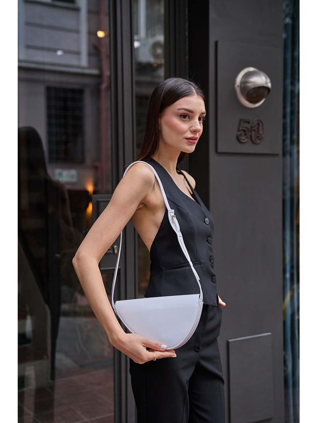 Aça Çapraz Askılı Asimetrik Çanta Beyaz-1