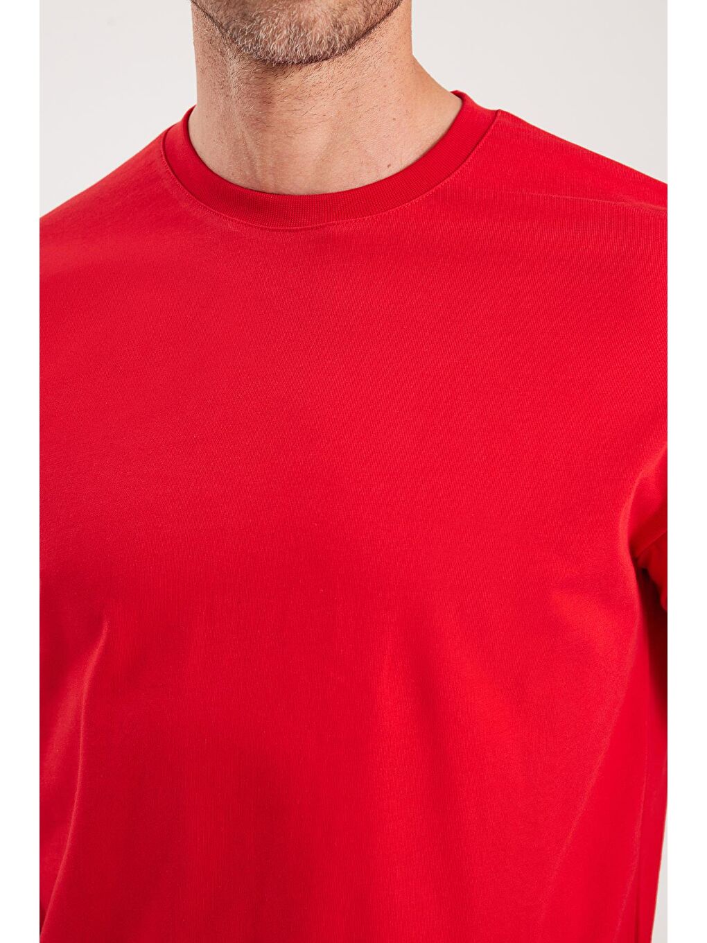 Erkek Boxy Fit Bol Kesim %100 Pamuk Bisiklet Yaka Kırmızı Tişört-2