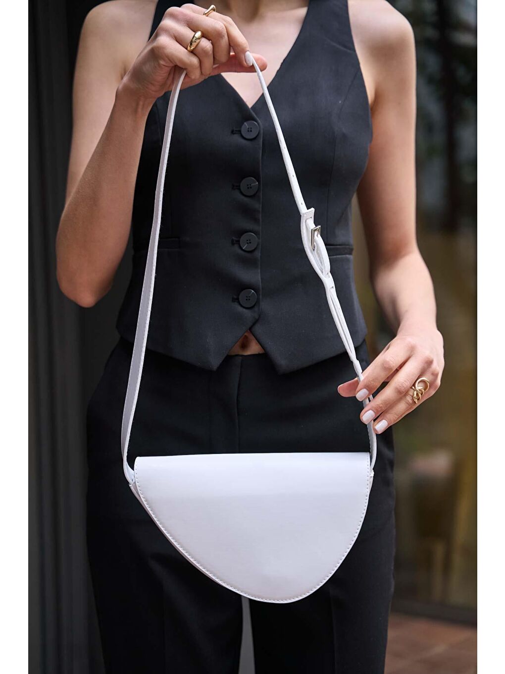 Aça Çapraz Askılı Asimetrik Çanta Beyaz-2