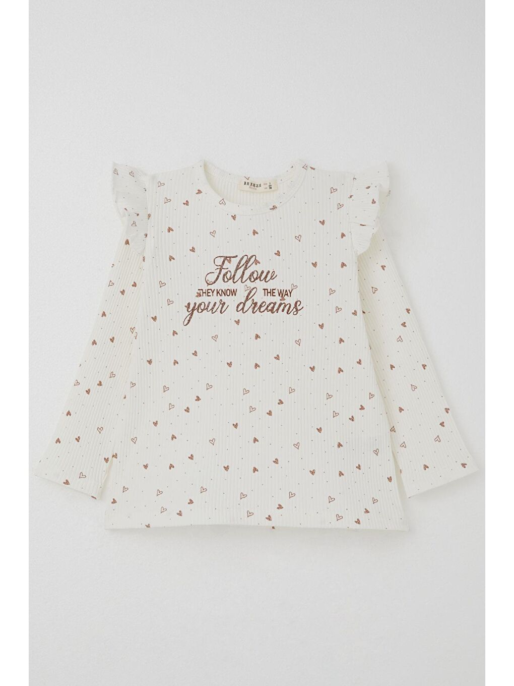 Kız Çocuk Taytlı Takım Kalp Desenli Simli Yazı Baskılı Ekru (2-6 Yaş)-1