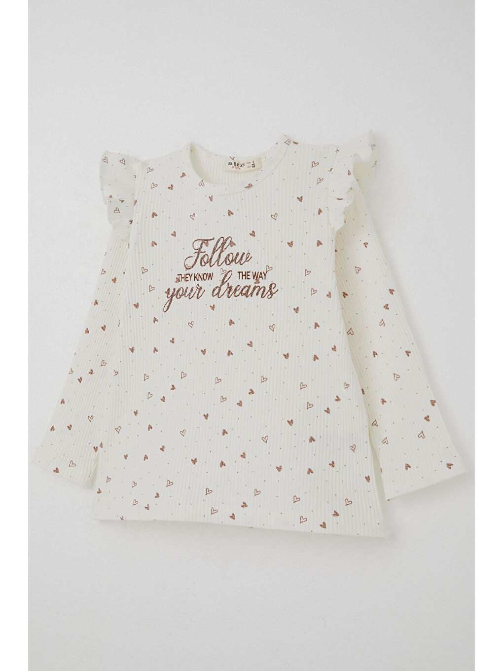 Kız Çocuk Taytlı Takım Kalp Desenli Simli Yazı Baskılı Ekru (2-6 Yaş)-5