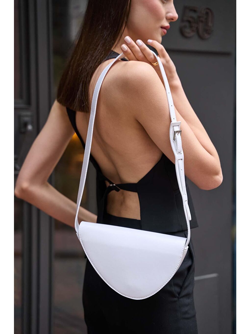 Aça Çapraz Askılı Asimetrik Çanta Beyaz-3