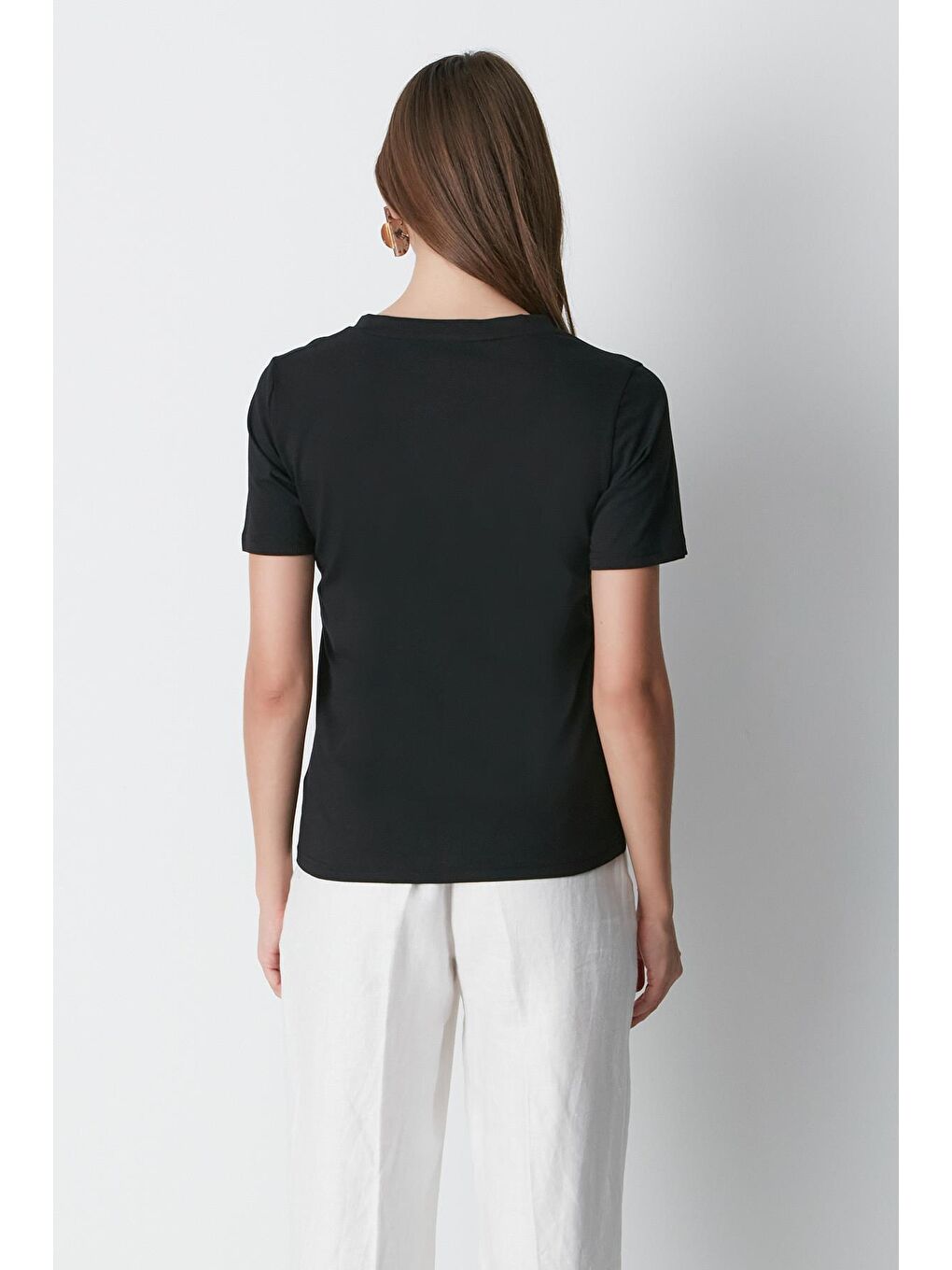 V Yaka Kısa Kol 2'li Basic T-Shirt 962 Siyah-5