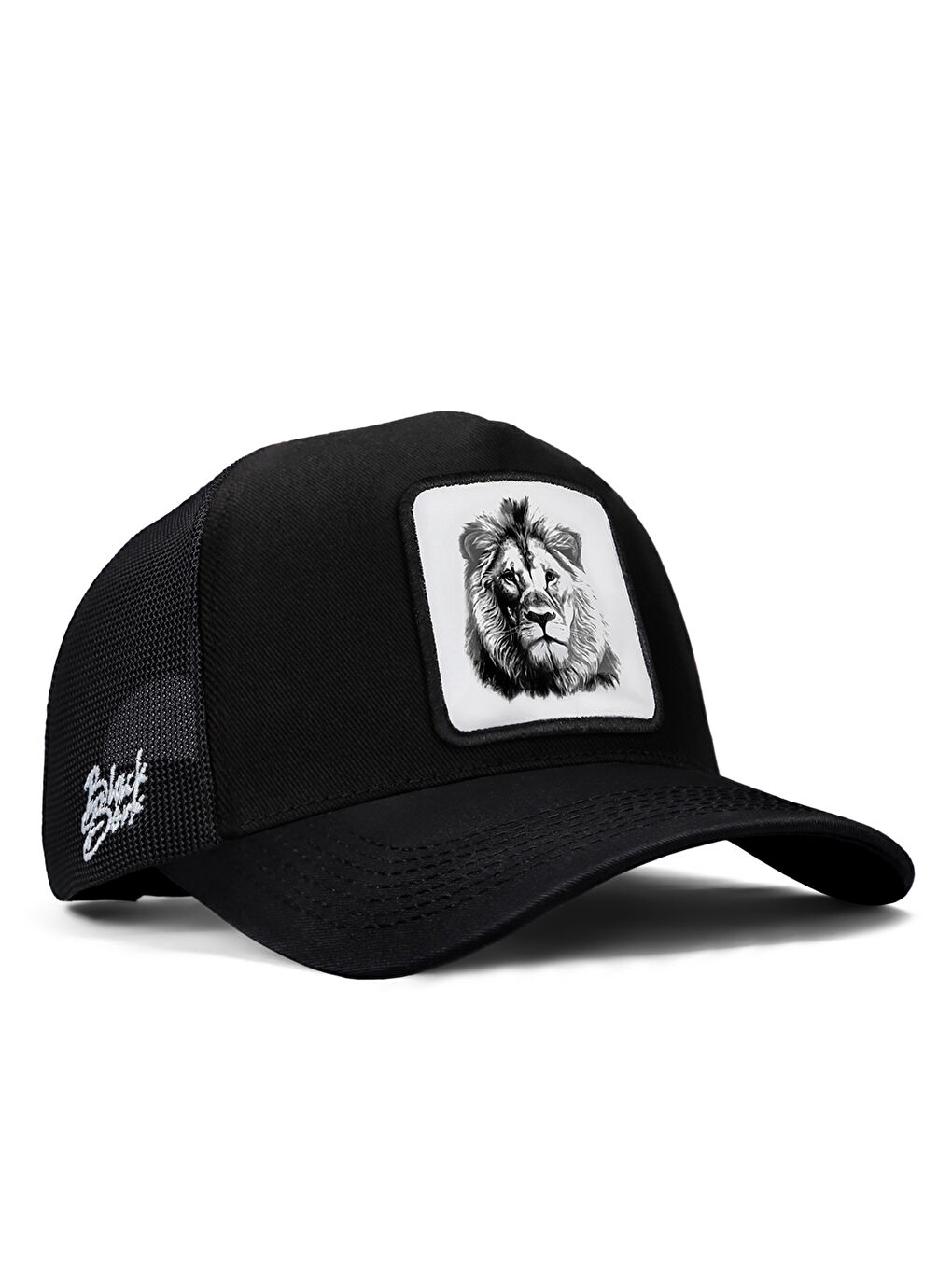 BlackBörk Mavi V1 Trucker Aslan - 4bs Kod Logolu Unisex Siyah Şapka (CAP)