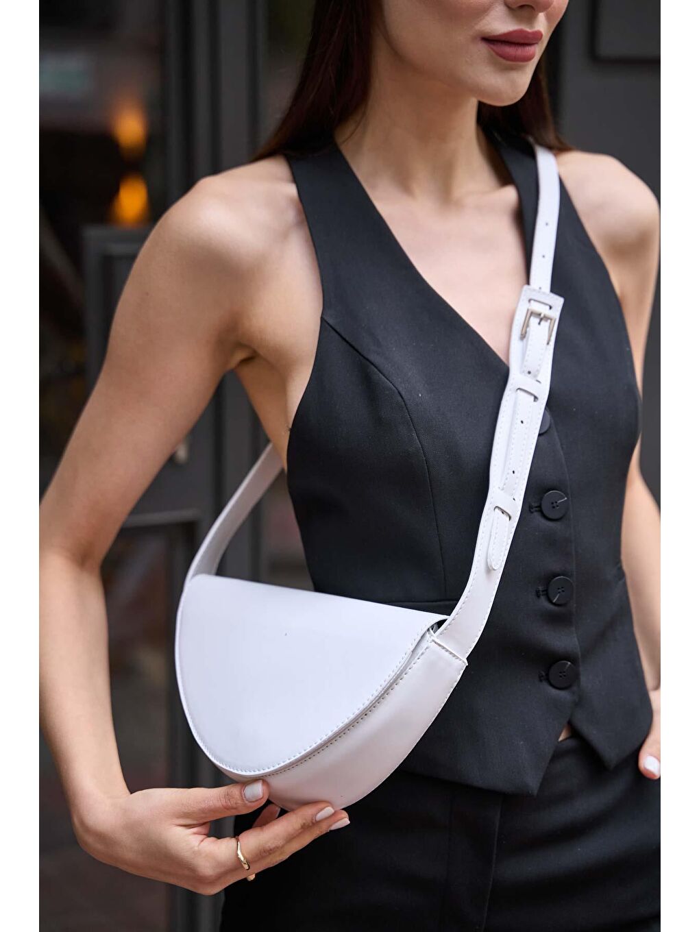 Aça Çapraz Askılı Asimetrik Çanta Beyaz-4