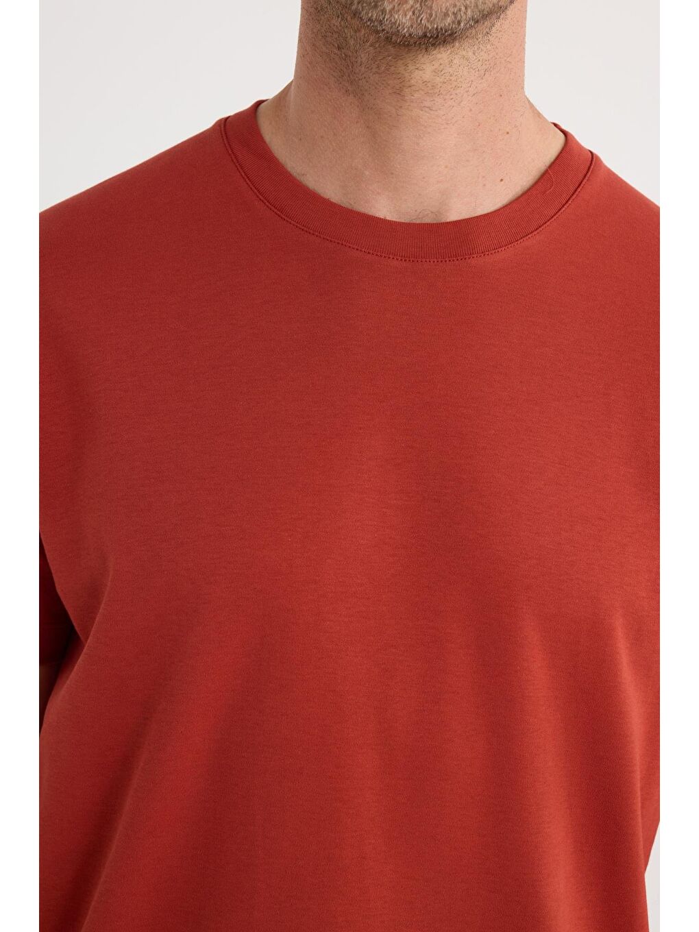 Kahverengi Unisex Relax Fit Rahat Kesim %100 Pamuk Yumuşak Dokulu Hafif Kalın Kiremit Bisiklet Yaka Tişört-2