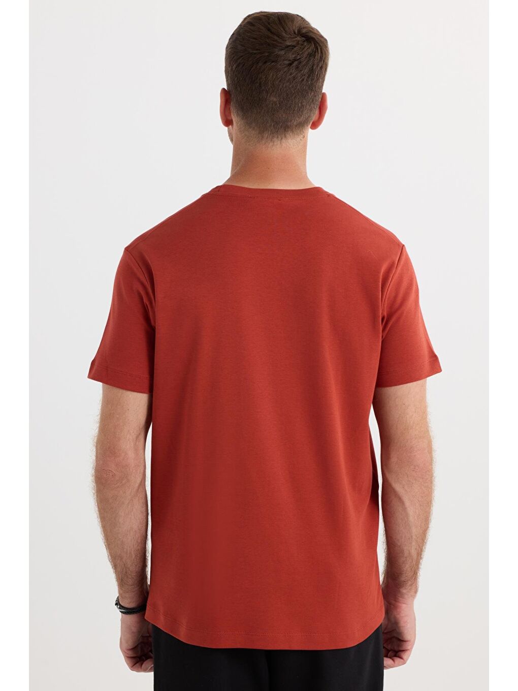 Kahverengi Unisex Relax Fit Rahat Kesim %100 Pamuk Yumuşak Dokulu Hafif Kalın Kiremit Bisiklet Yaka Tişört-6