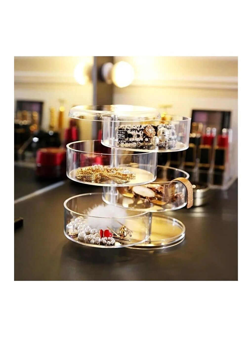 4 Katlı Dönebilen Silindir Takı Ve Makyaj Organizer-1