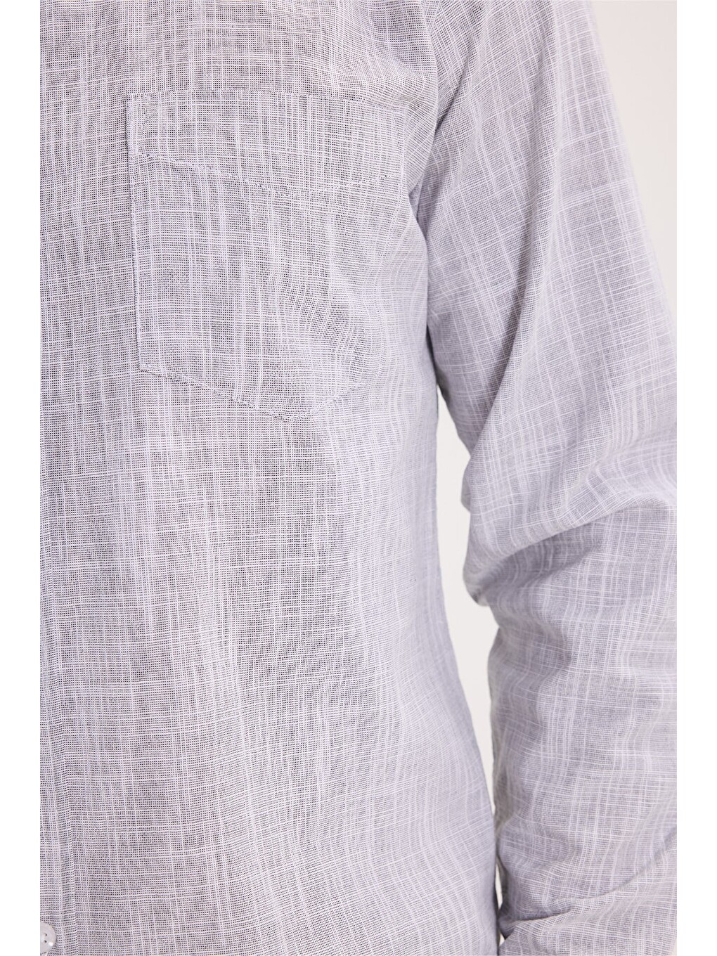 Erkek Slim Fit Dar Kesim Uzun Kollu %100 Pamuk Keten Efektli Düğmeli Yaka Rahat Gri Gömlek-4