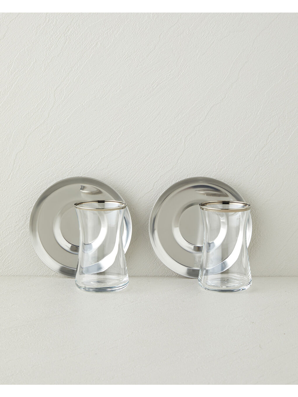 Gri Elise Çelik 4 Parça 2 Kişilik Çay Seti 170 ml Silver