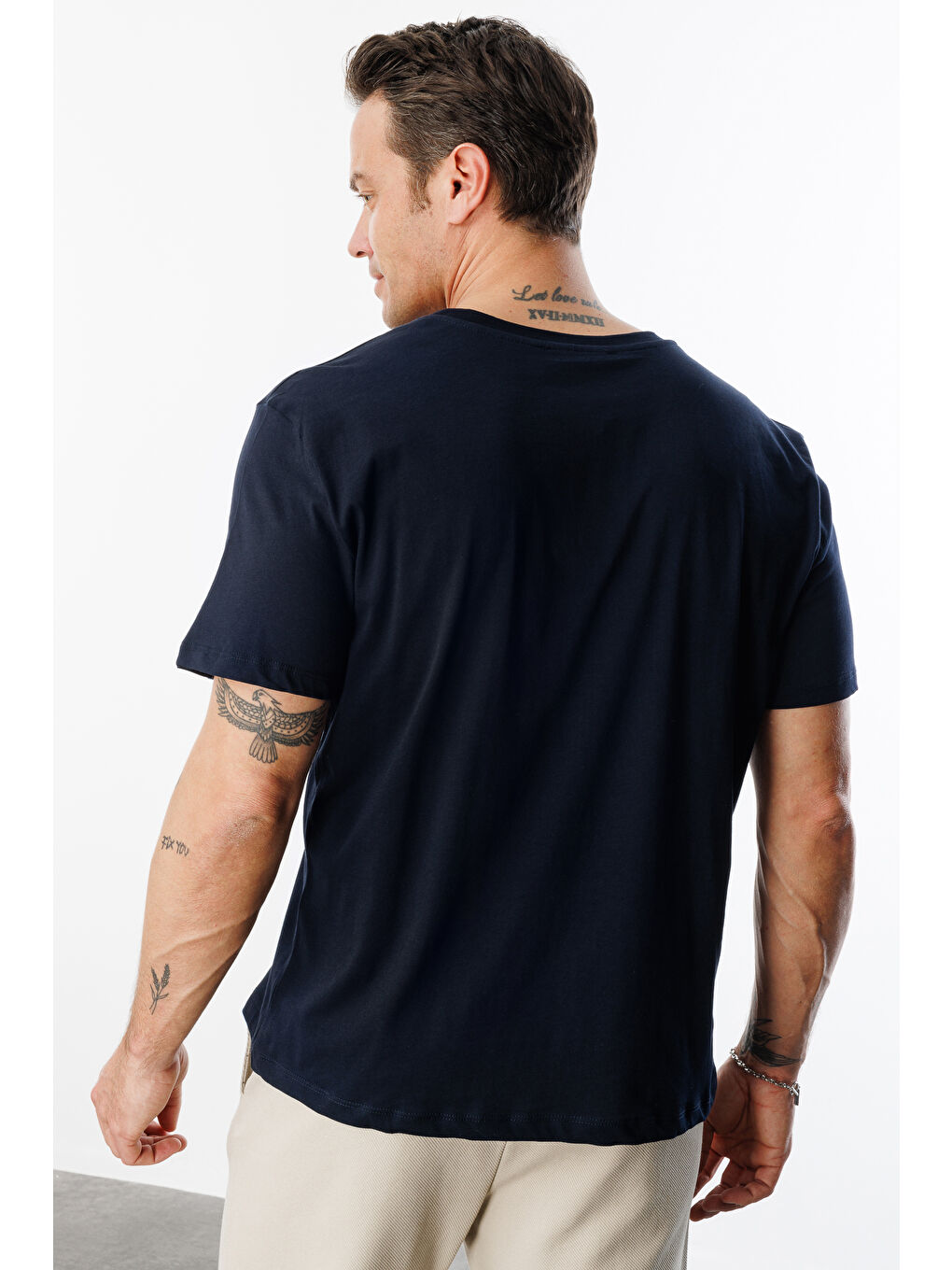Lacivert Erkek T-shirt %100 Pamuk Regular Fit Standart Kesim Bisiklet Yaka Basic Tişört BASIC-T-SHIRT1-3