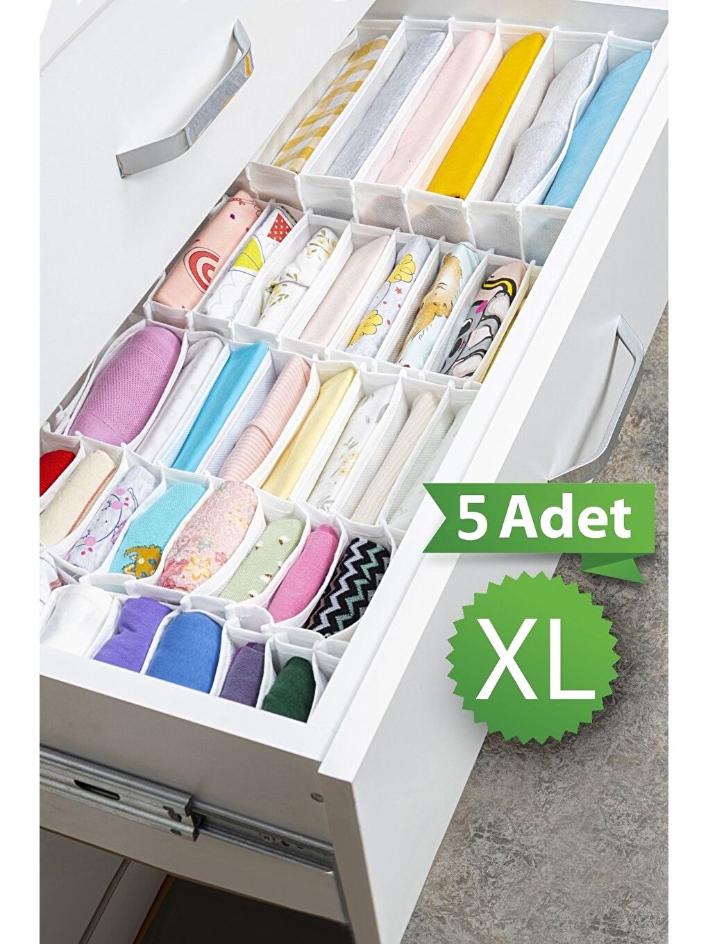 Gri 5 Adet 8 Bölmeli Çizgili Akordiyon Çok Amaçlı Çekmece Dolap İçi Organizer Düzenleyici 30x39x14 cm xL-1