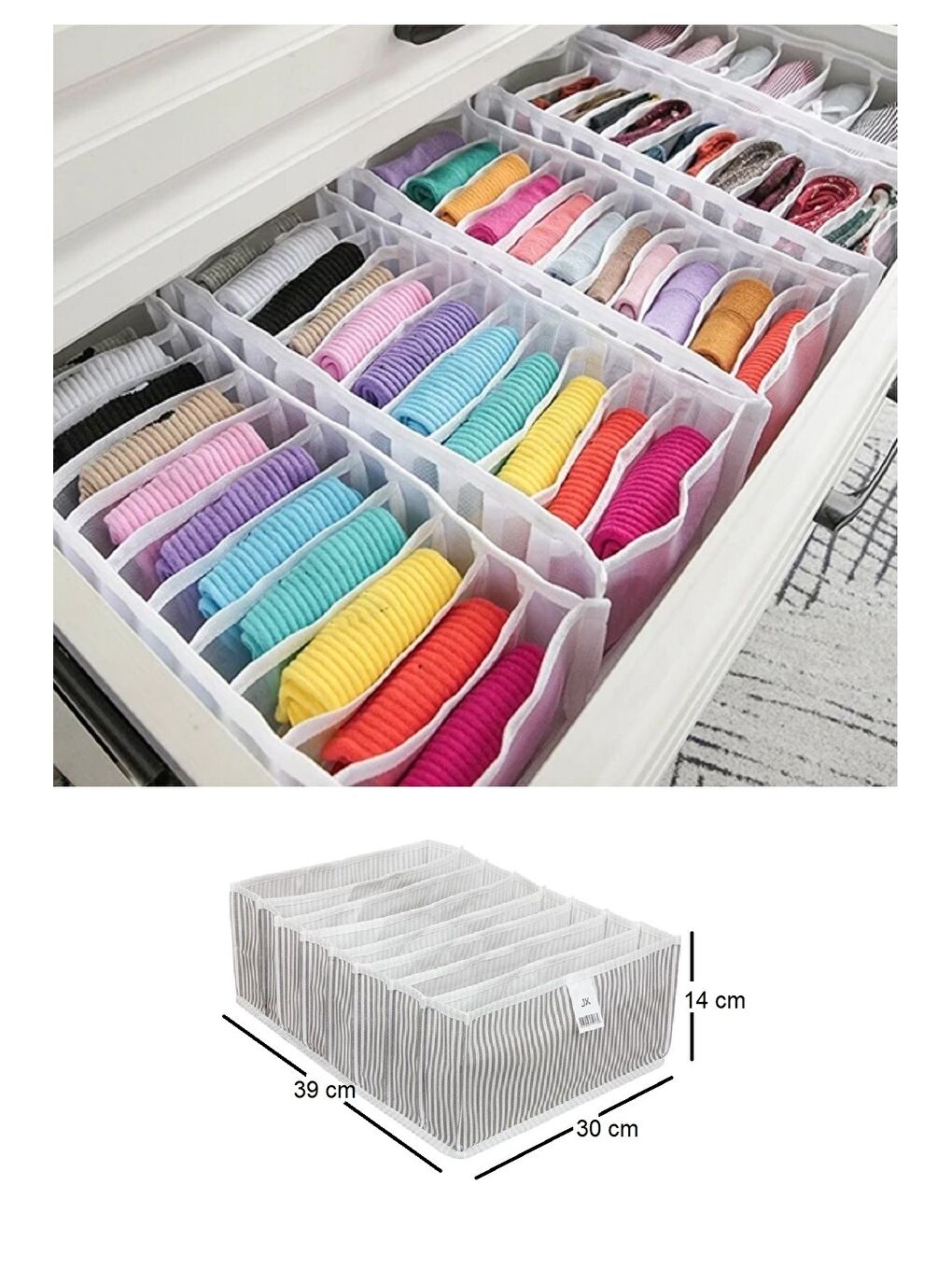 Gri 5 Adet 8 Bölmeli Çizgili Akordiyon Çok Amaçlı Çekmece Dolap İçi Organizer Düzenleyici 30x39x14 cm xL-2