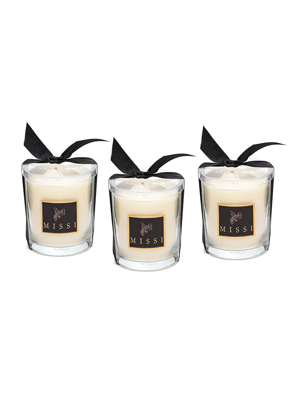 Ekru Üçlü Pırıltı Mum Seti - Black Vanilya