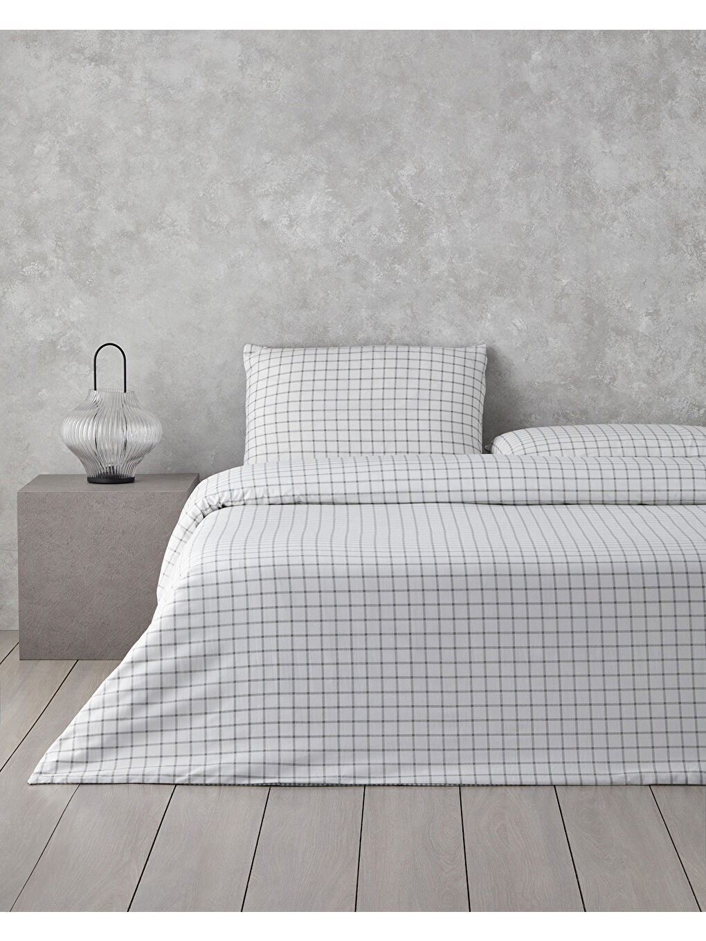 Simple Checks Kolay Ütülenir Tek Kişilik Nevresim Takımı 160x220 cm Gri