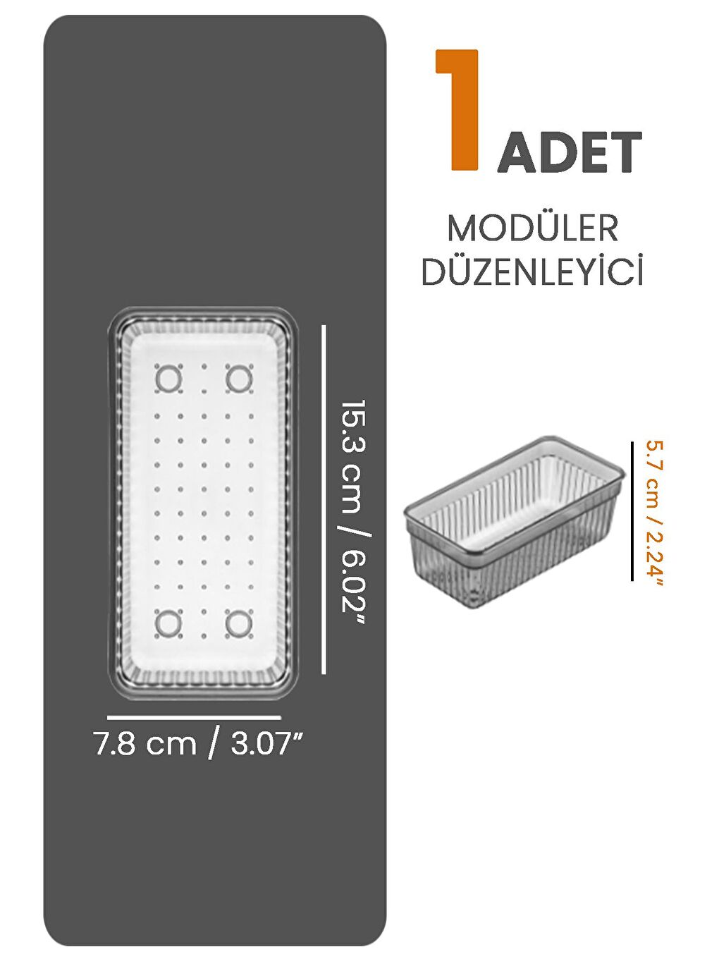 Modüler Çekmece İçi Düzenleyici Banyo Makyaj Takı Organizer Ofis Düzenleyici 15 3 x 7 8cm Antrasit-1