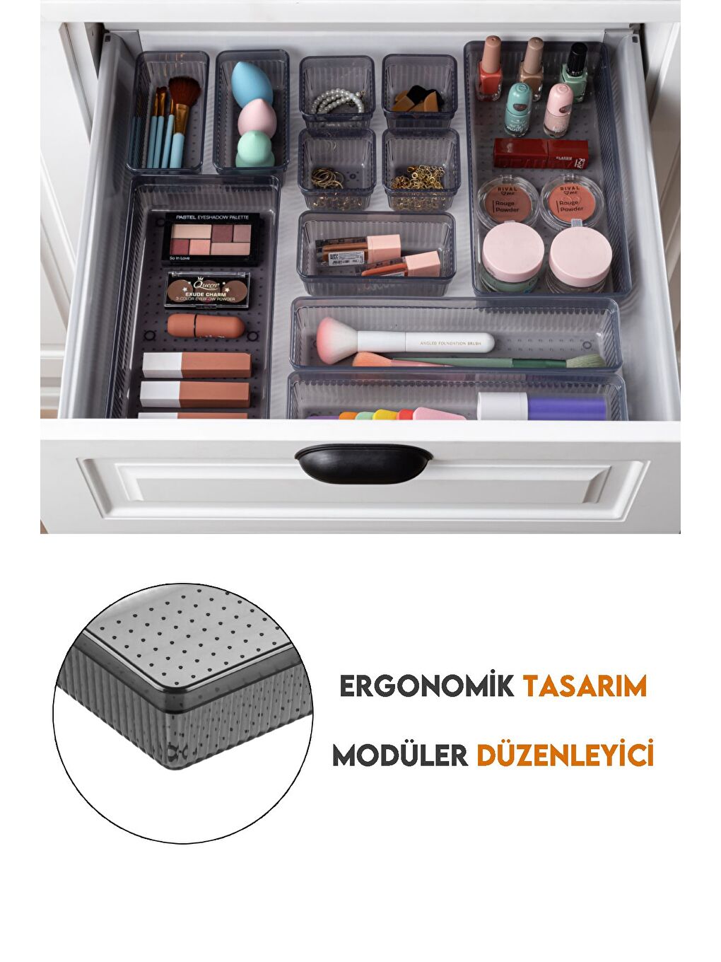 Modüler Çekmece İçi Düzenleyici Banyo Makyaj Takı Organizer Ofis Düzenleyici 15 3 x 7 8cm Antrasit-2