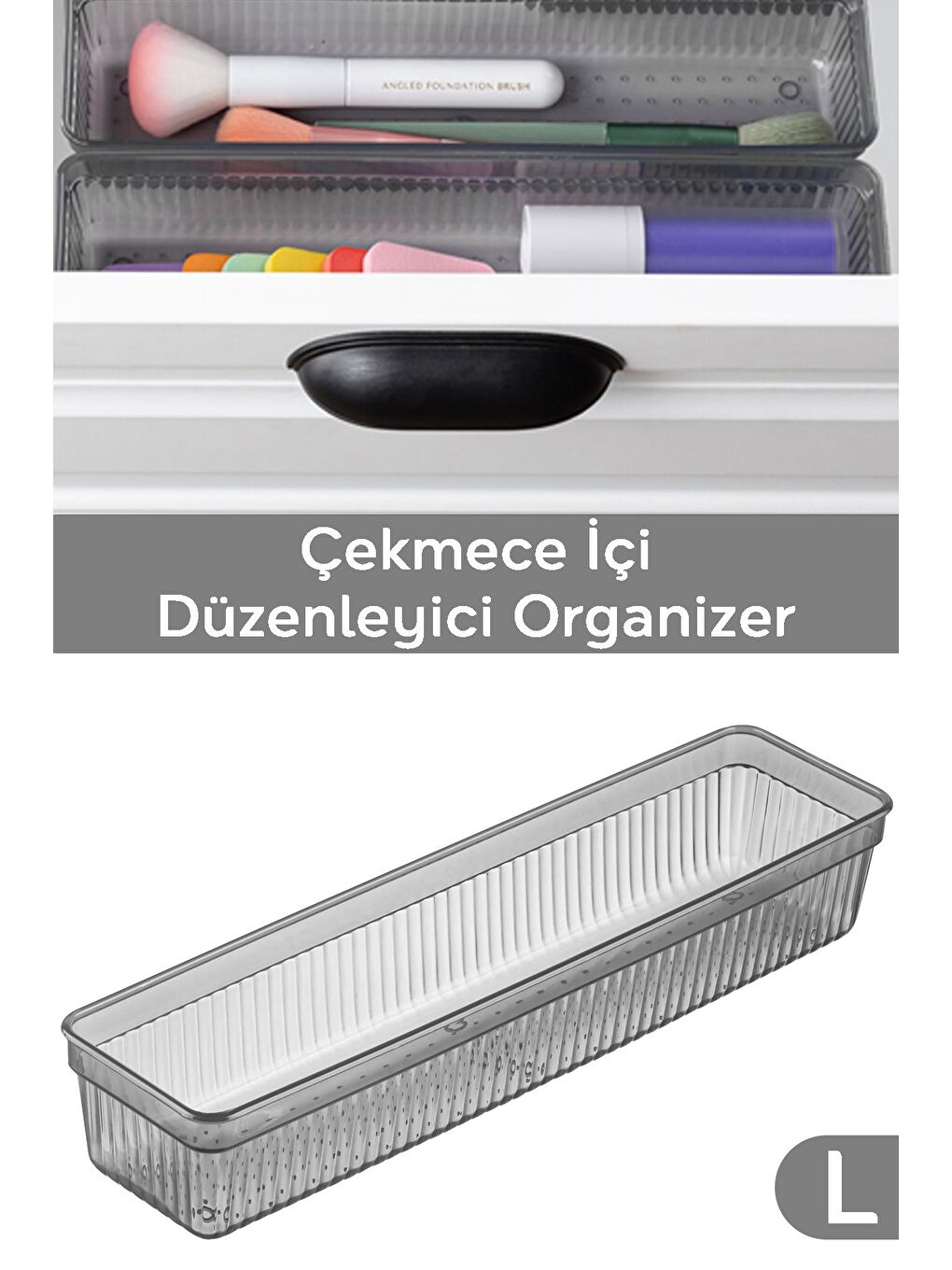 Modüler Çekmece İçi Düzenleyici Banyo Makyaj Takı Organizer Ofis Düzenleyici 30 7 x 7 8cm Antrasit