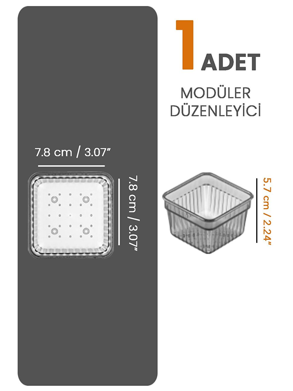 Modüler Çekmece İçi Düzenleyici Banyo Makyaj Takı Organizer Ofis Düzenleyici 7 8 x 7 8 cm Antrasit-1