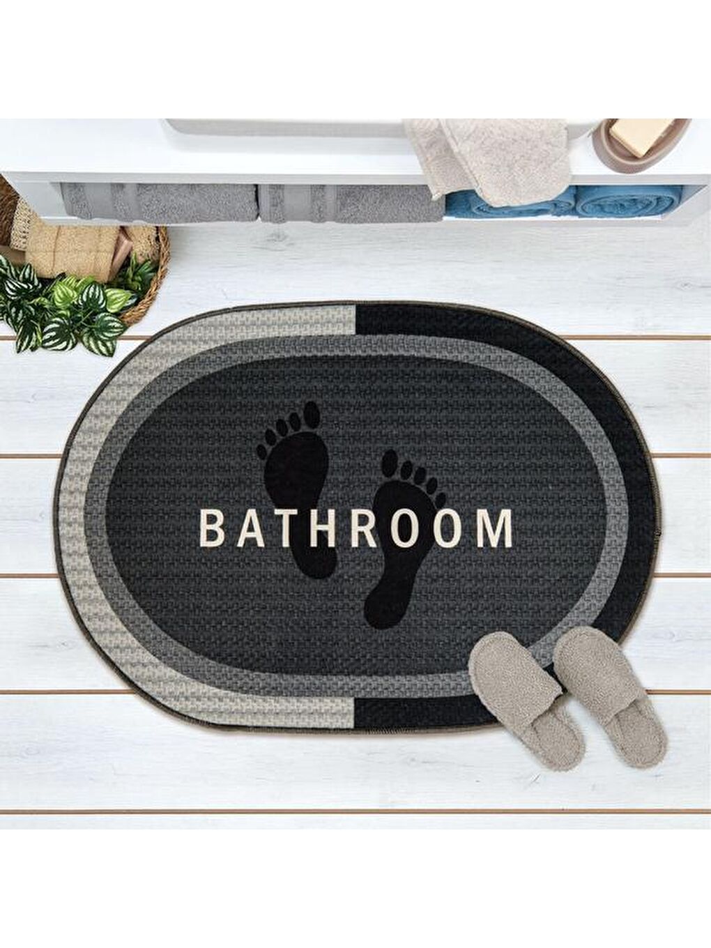 Soft Bathroom Oval Sihirli Banyo Paspası - Antrasit - 50x70 cm