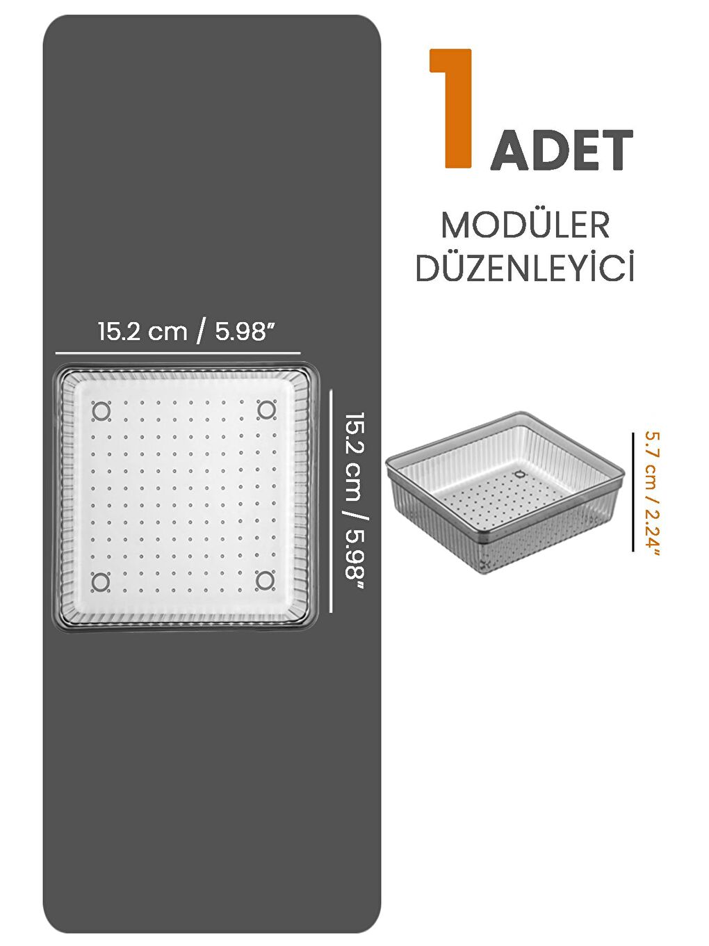 Modüler Çekmece İçi Düzenleyici Banyo Makyaj Takı Organizer Ofis Düzenleyici 15 2x15 2cm Antrasit-1
