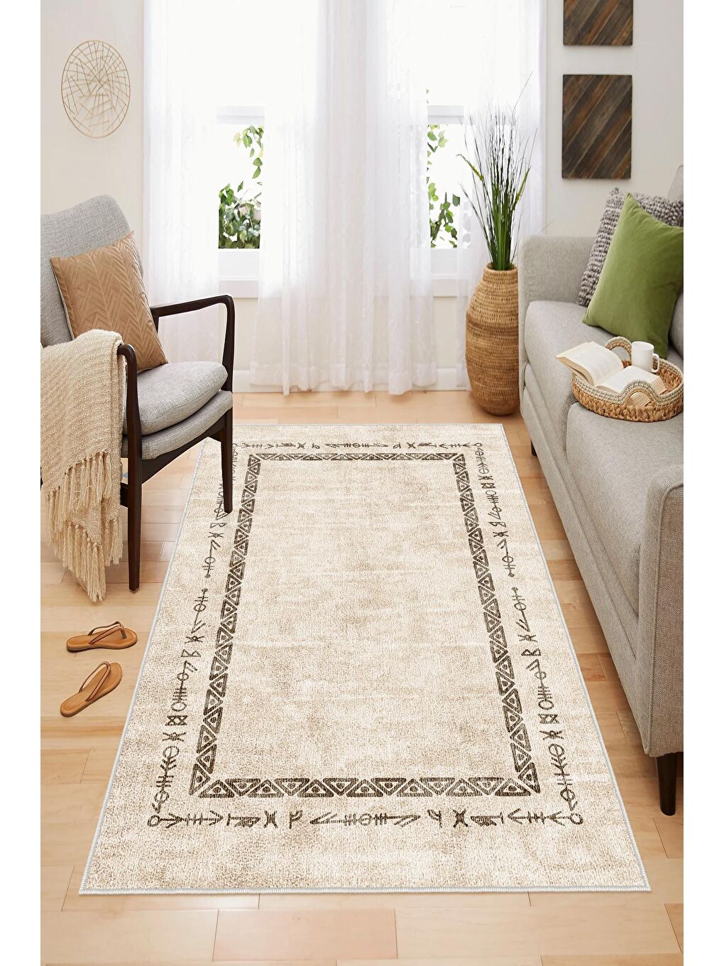 Bej Dekoratif Özel Tasarım Yıkanabilir, Modern Halı  60x100