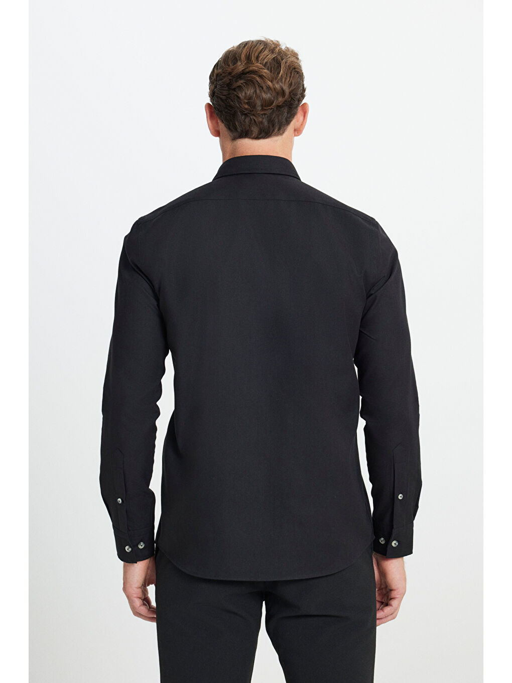 Erkek Siyah Slim Fit Dar Kesim Düğmeli Yaka Flanel Oduncu Kışlık Gömlek-5