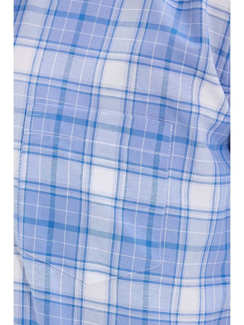 Erkek Regular Fit Rahat Kesim Düğmeli Yaka Kareli Kısa Kol Pamuklu Mavi Gömlek-5