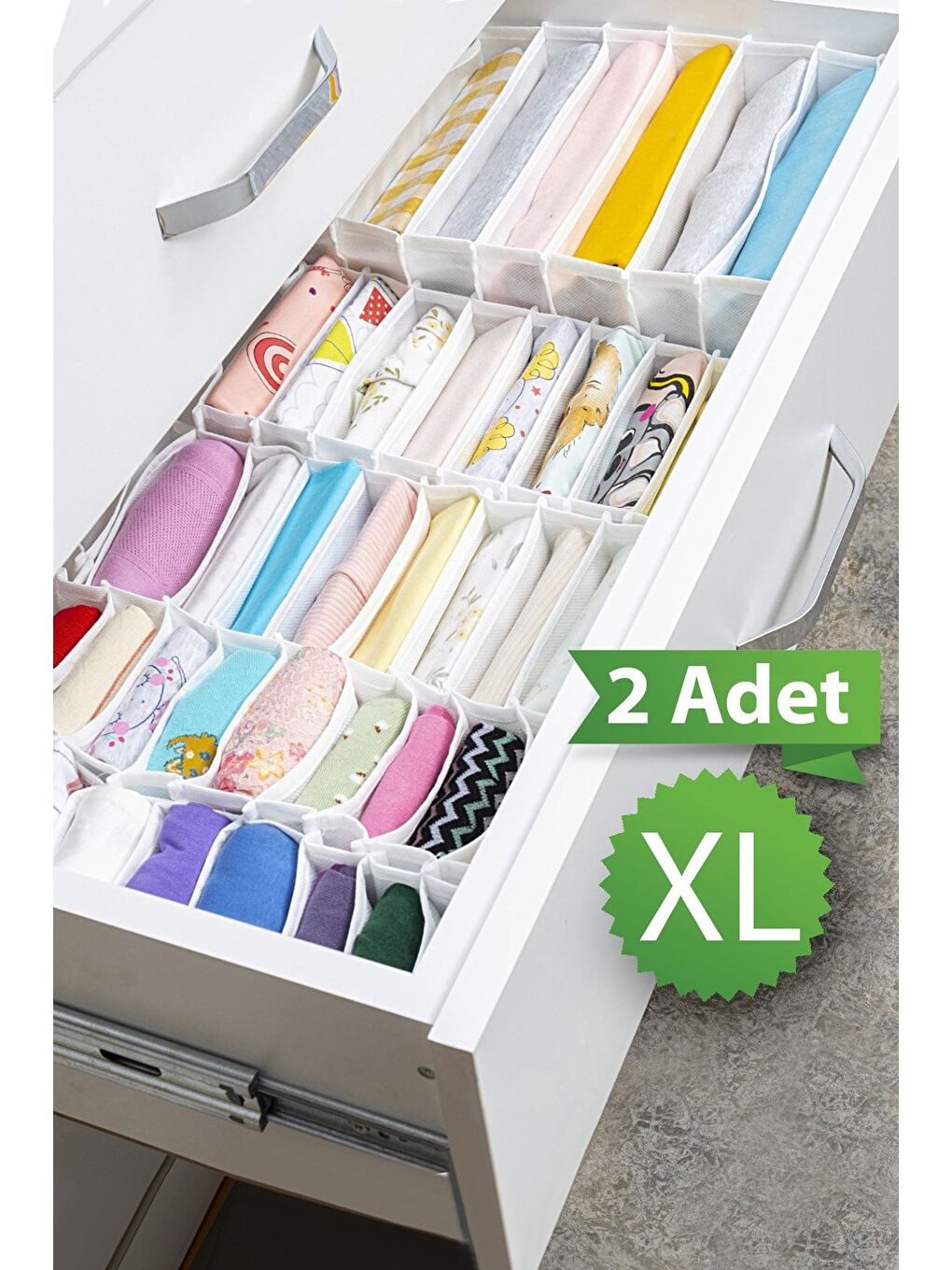 Gri 2 Adet 8 Bölmeli Çizgili Akordiyon Çok Amaçlı Çekmece Dolap İçi Organizer Düzenleyici 30x39x14 cm xL-1