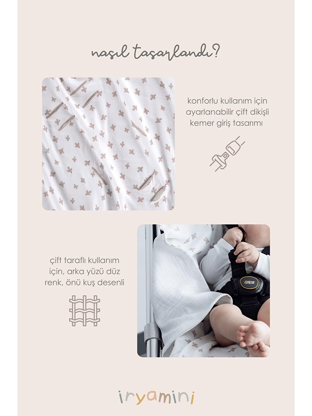 Beyaz Irya Birdie Organik Pamuk Müslin 2 Katlı Puset Örtüsü-2