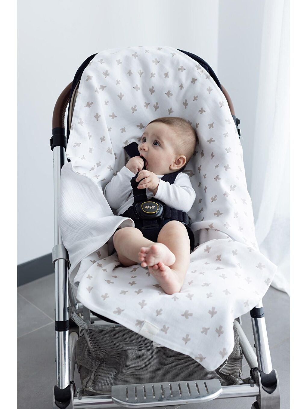 Beyaz Irya Birdie Organik Pamuk Müslin 2 Katlı Puset Örtüsü-3