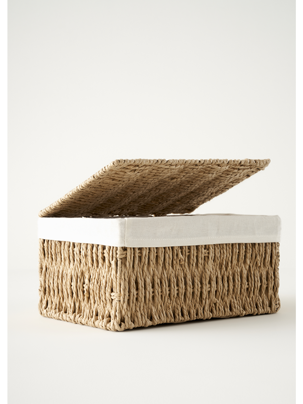Bej Talie Bezli Kapaklı Sepet Naturel (30x21x15 cm)-1