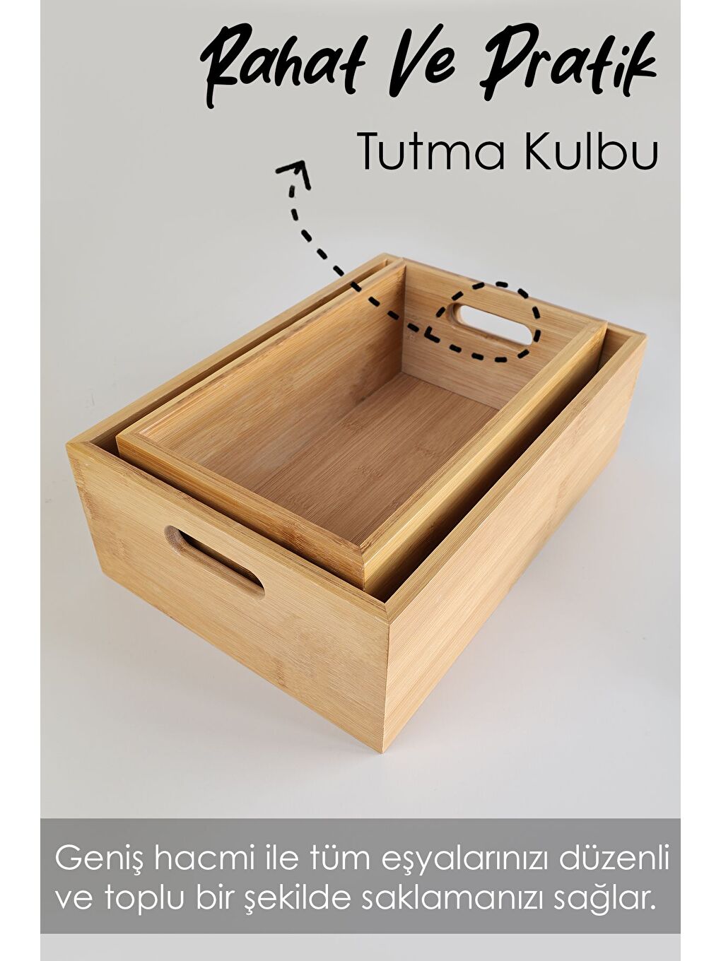 2'li Çok Amaçlı Bambu Organizer Kutu Tezgah Üstü Banyo Mutfak Düzenleyici Dekoratif Saklama Kutusu-3