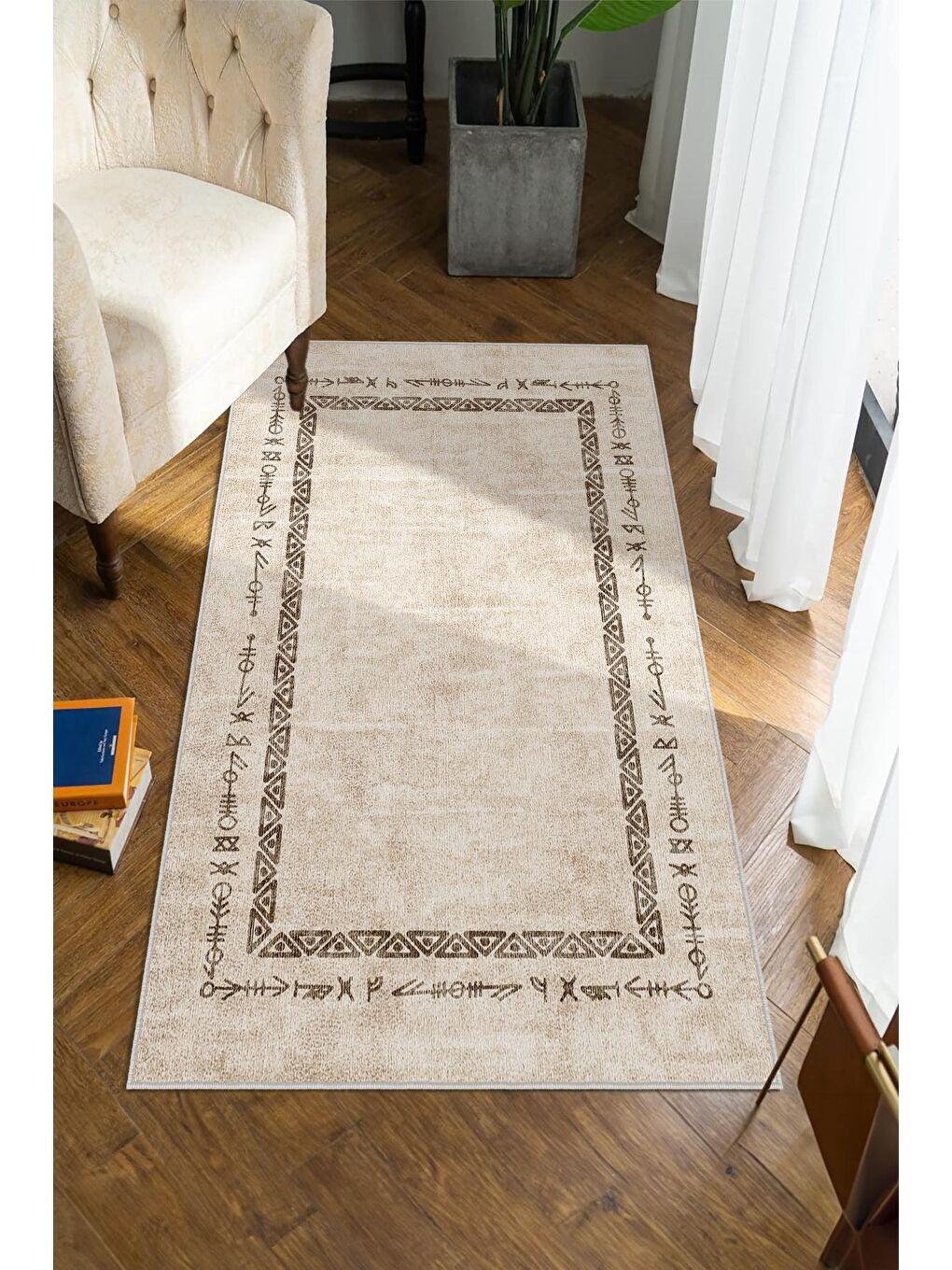 Bej Dekoratif Özel Tasarım Yıkanabilir, Modern Halı  60x100-1