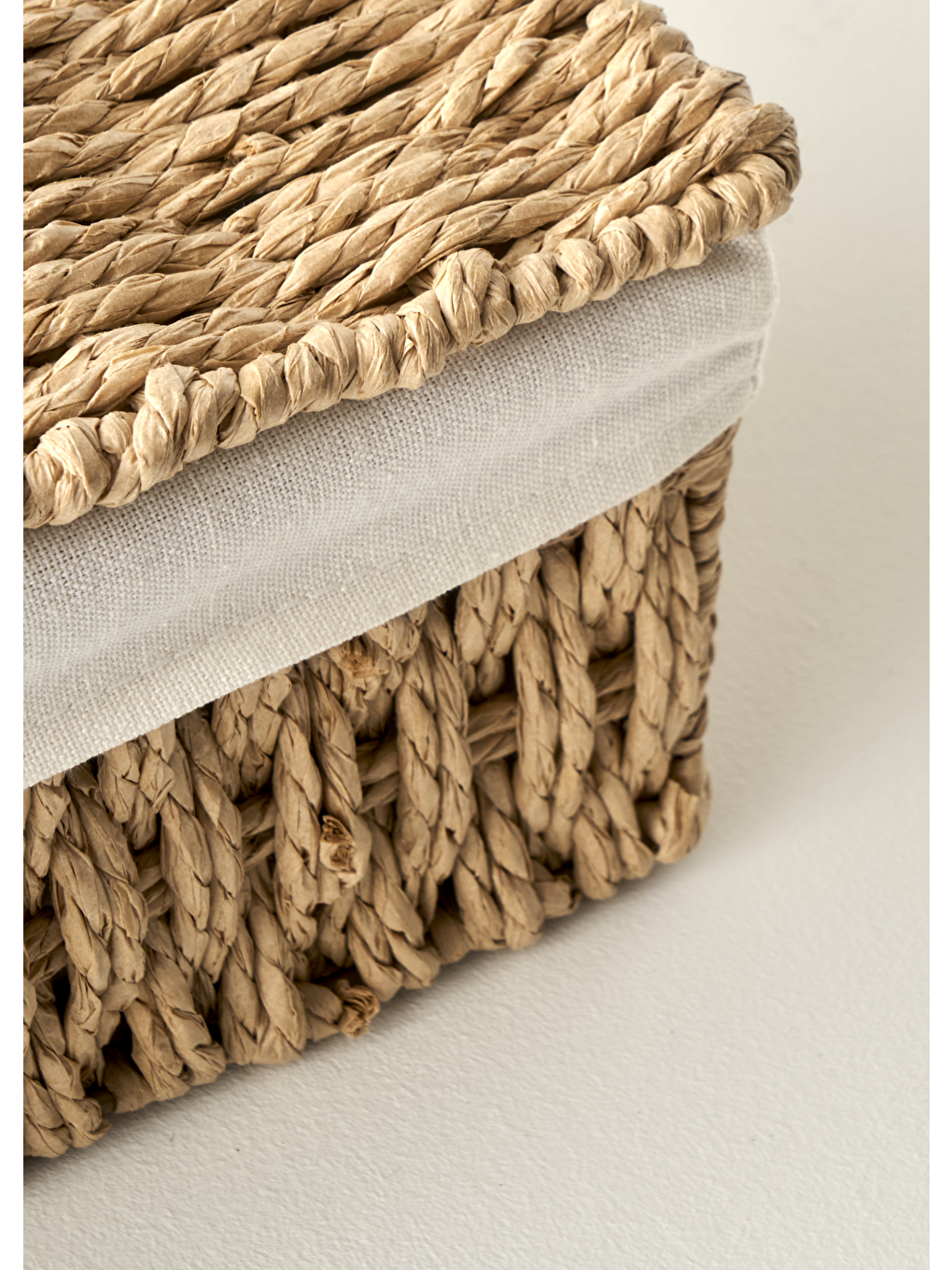 Bej Talie Bezli Kapaklı Sepet Naturel (30x21x15 cm)-4