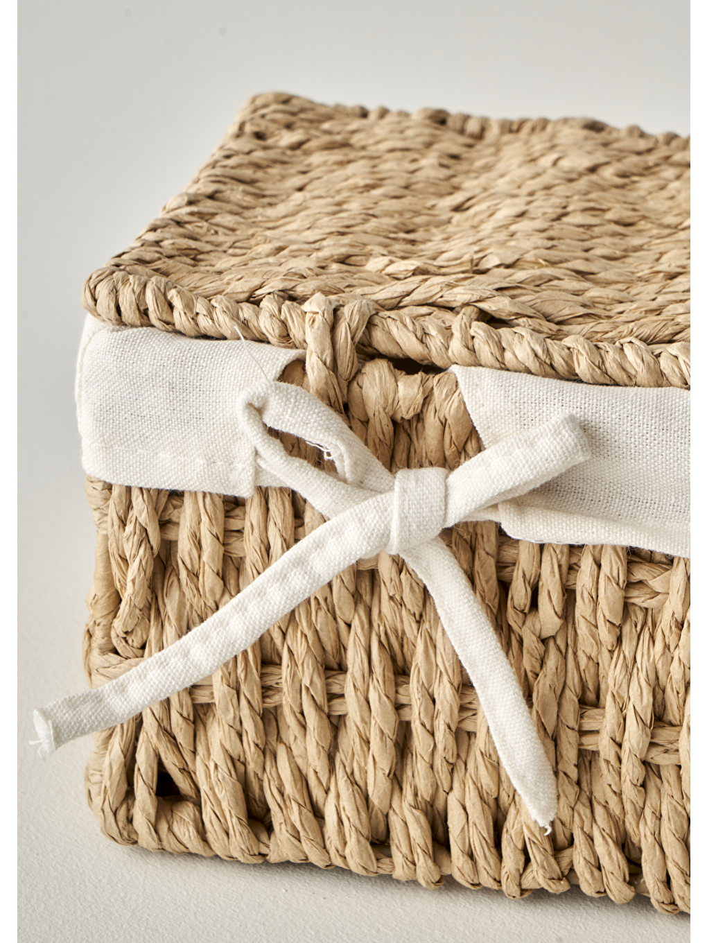 Bej Talie Bezli Kapaklı Sepet Naturel (30x21x15 cm)-5