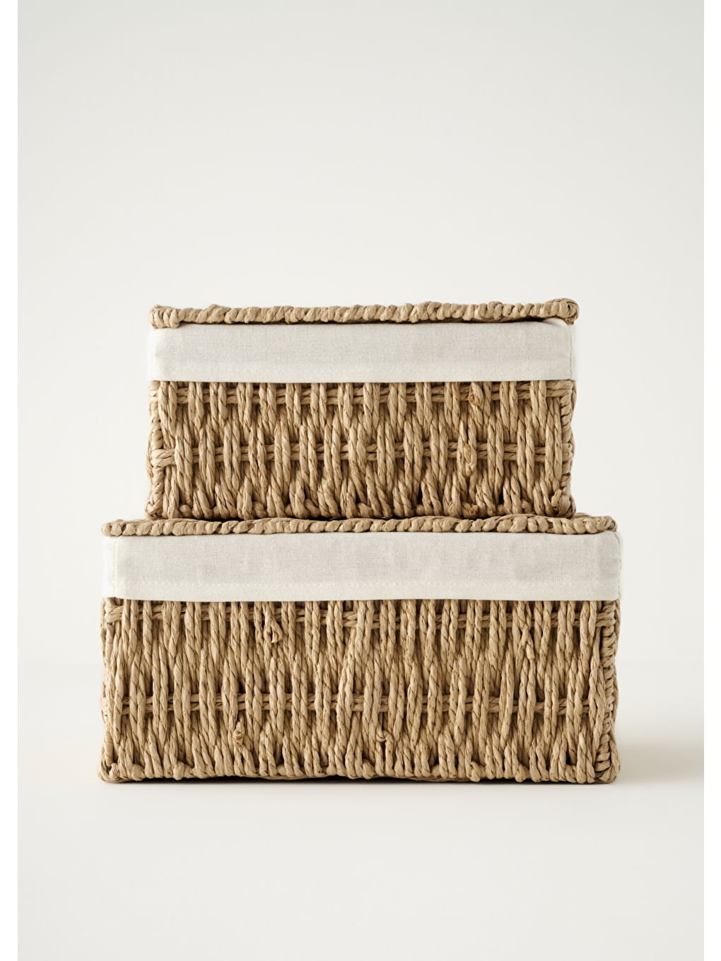 Bej Talie Bezli Kapaklı Sepet Naturel (30x21x15 cm)-6