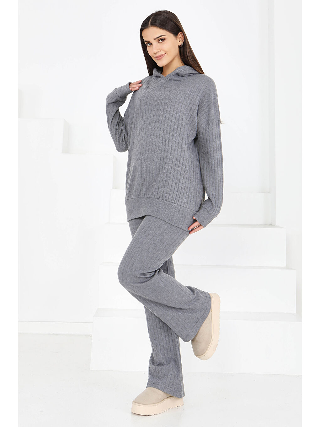 Gri Uzun Kollu Kaşkorse İkili Takım Füme - 27815-FUME