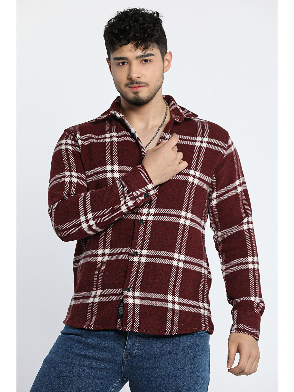 Bordo Erkek Ekose Desenli Oduncu Gömlek